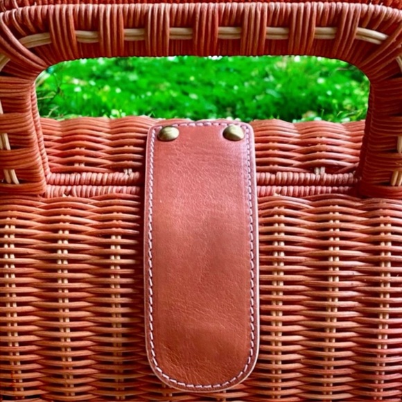 MAXX NEW YORK CORAL-ORANGE RATTAN SATCHEL WITH LEATHER TRIM - Picture 7 of 10